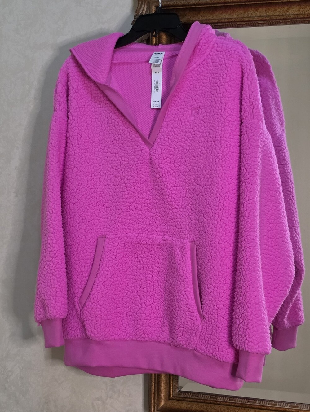 Victoria's Secret PINK Cozy Fleece Pullover Hoodie V-neck Sweatshirt Size M